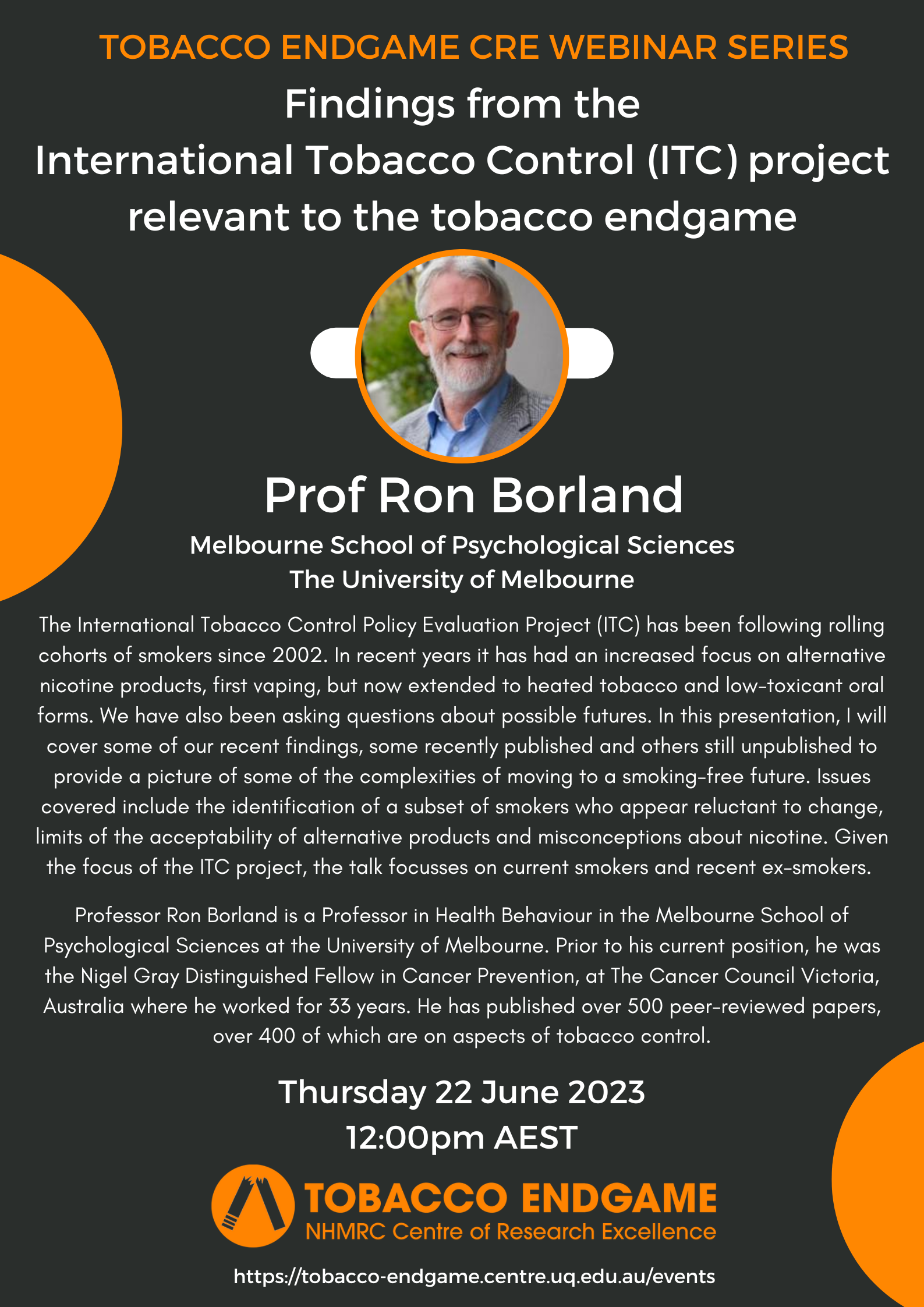 Prof Ron Borland webinar flyer